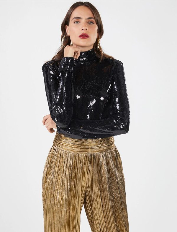 BCBG EDDA SEQUIN BODYSUIT - BLACK BEAUTY