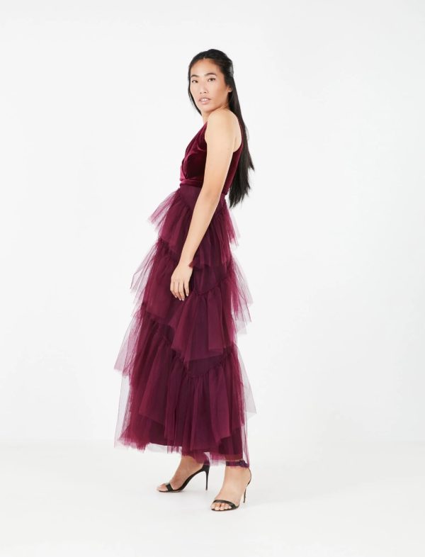 BCBG EDWIN RUFFLED EVENING GOWN - CABERNET - Image 2