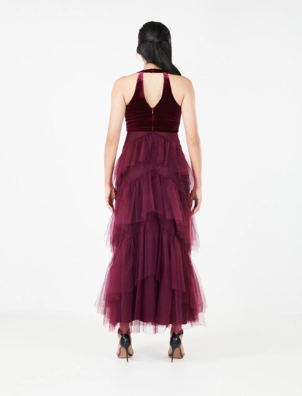 BCBG EDWIN RUFFLED EVENING GOWN - CABERNET - Image 3