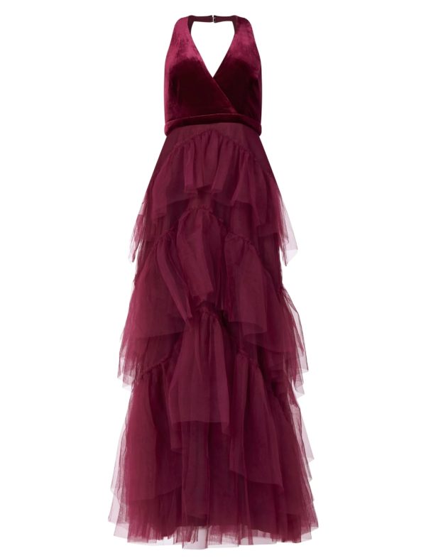 BCBG EDWIN RUFFLED EVENING GOWN - CABERNET - Image 4