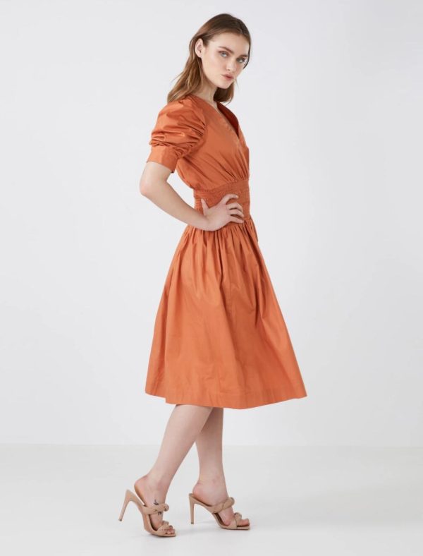 BCBG ELENY PUFF SLEEVE DAY DRESS - RAW SIENNA - Image 4