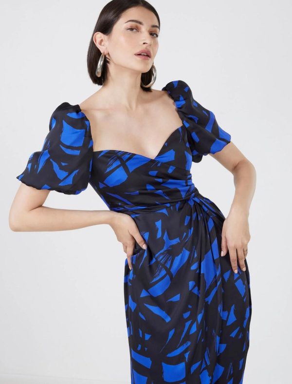 BCBG ELISEO PUFF SLEEVE DRESS - MAZARINE BLUE/BLACK MULTI - Image 2