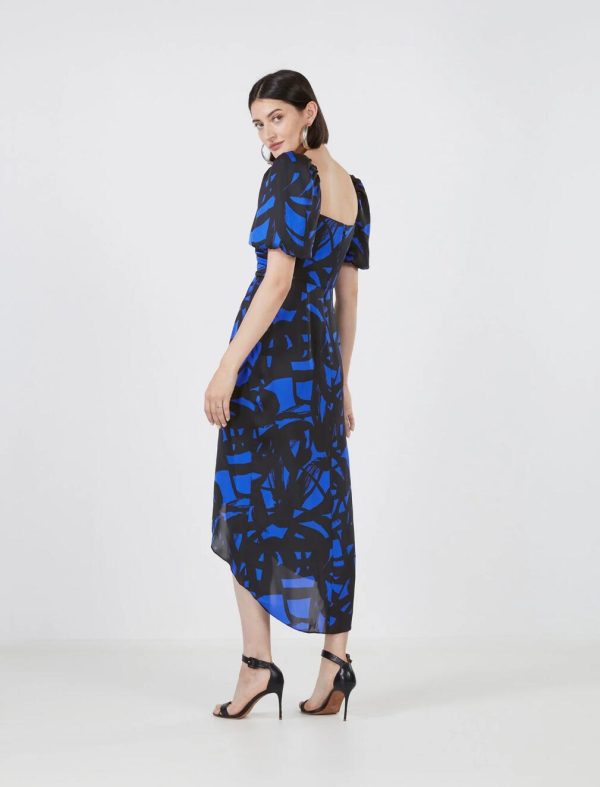 BCBG ELISEO PUFF SLEEVE DRESS - MAZARINE BLUE/BLACK MULTI - Image 4