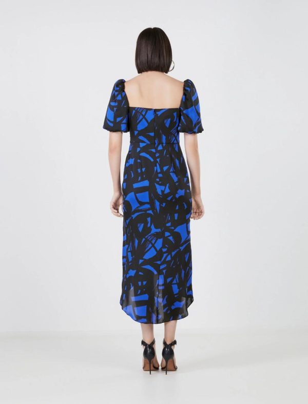 BCBG ELISEO PUFF SLEEVE DRESS - MAZARINE BLUE/BLACK MULTI - Image 5