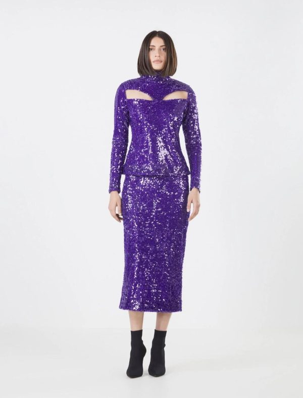 BCBG ELNA SEQUIN SKIRT - VIOLET