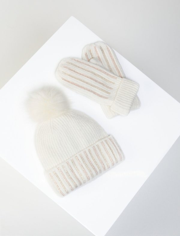 Bcbg Embellished Cuffed Beanie & Mitten Set