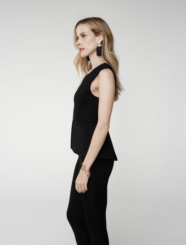 BCBG ABRIELLE SLEEVELESS PEPLUM TOP - BLACK - Image 4