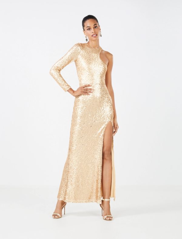 BCBG ALMA SEQUIN EVENING GOWN - GOLD - Image 5