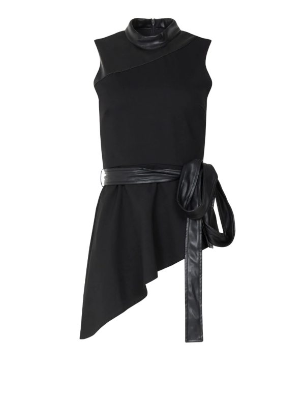 BCBG FAUX LEATHER MOCK NECK PEPLUM TOP - BLACK - Image 4