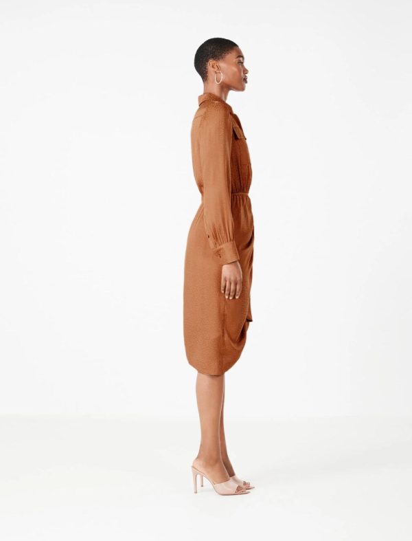 BCBG FERNANDA BUTTON-FRONT DRESS - AMBER BROWN - Image 3