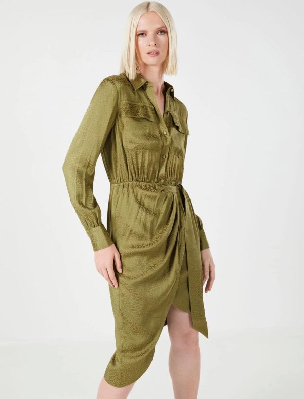 BCBG FERNANDA BUTTON-FRONT DRESS - OLIVE DRAB - Image 2