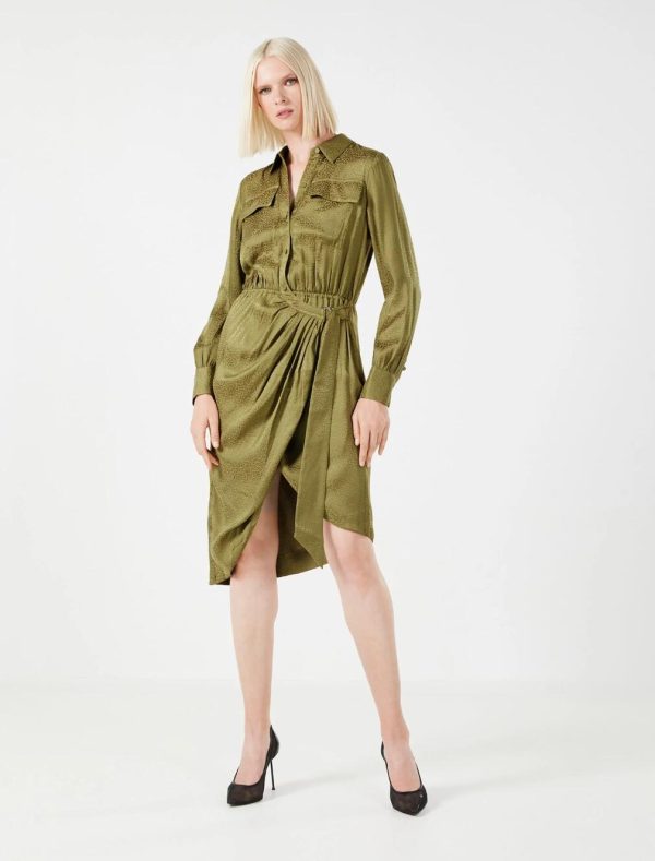 BCBG FERNANDA BUTTON-FRONT DRESS - OLIVE DRAB - Image 3