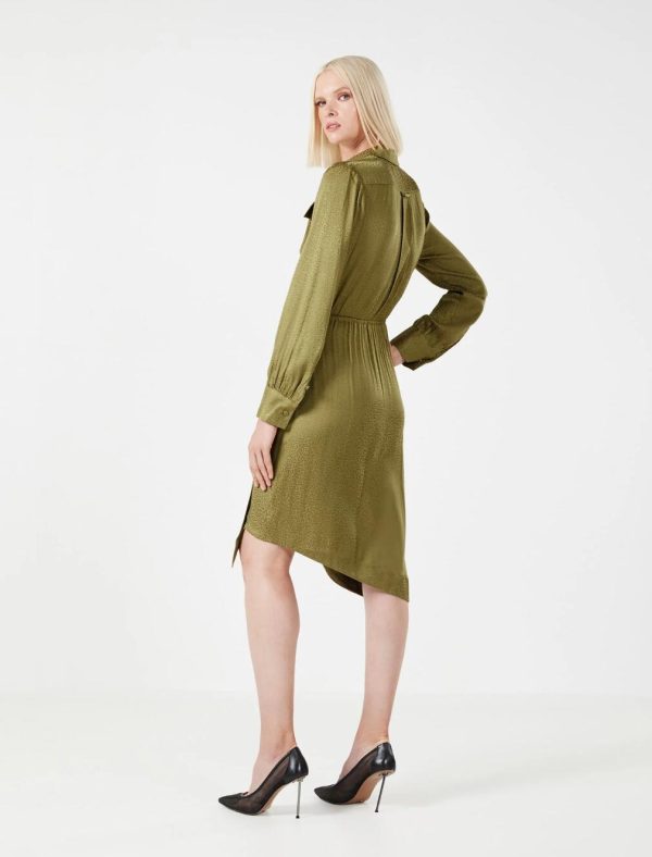 BCBG FERNANDA BUTTON-FRONT DRESS - OLIVE DRAB - Image 4