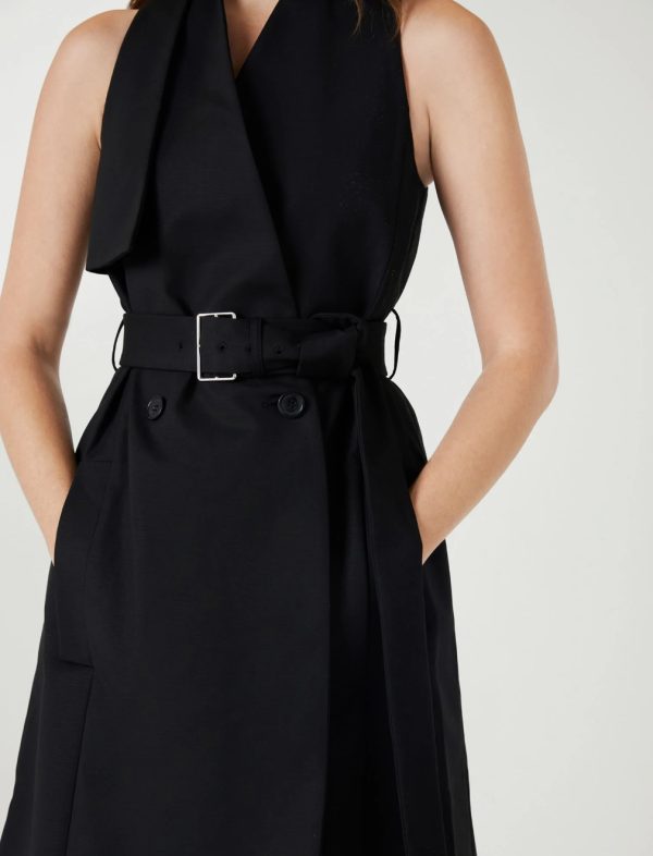 BCBG FLORENCE BELTED MIDI TRENCH DRESS - BLACK - Image 2