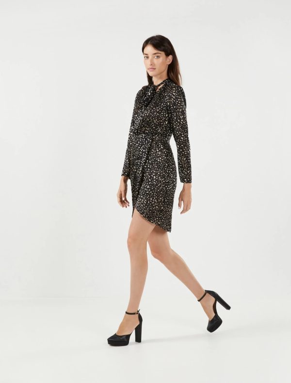 BCBG FLOYD FAUX WRAP DRESS - BLACK COMBO