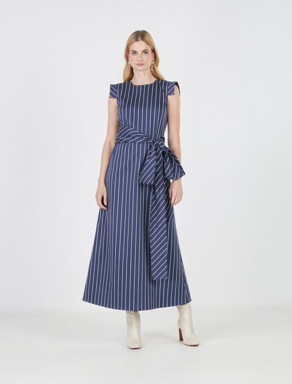 BCBG FLUIT TIE FRONT DRESS - SAILOR PINSTRIPE