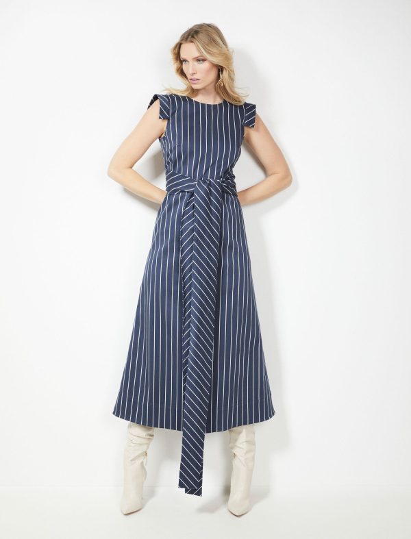 BCBG FLUIT TIE FRONT DRESS - SAILOR PINSTRIPE - Image 2