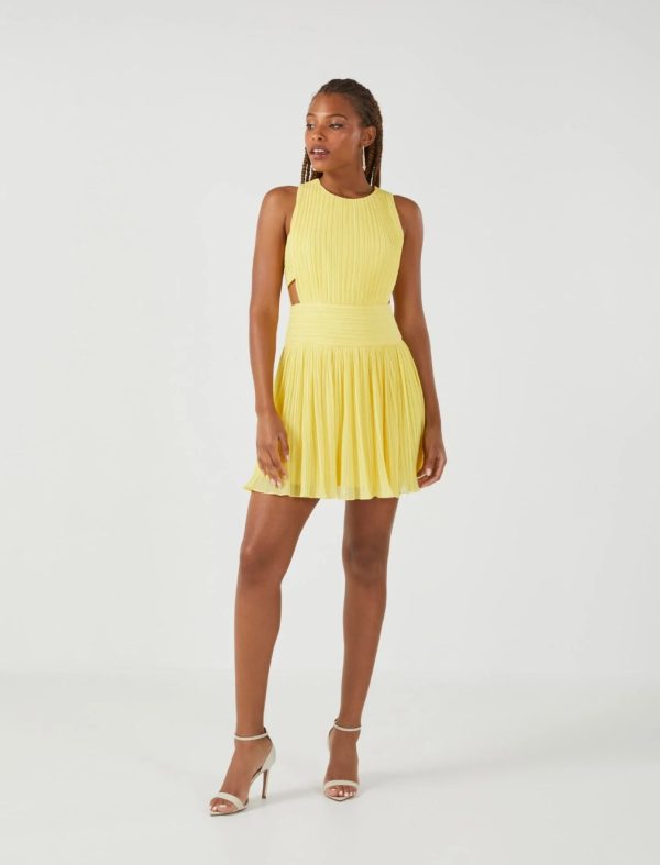 BCBG FRANCIE PLEATED MINI DRESS - YELLOW CREAM