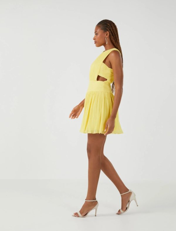 BCBG FRANCIE PLEATED MINI DRESS - YELLOW CREAM - Image 2