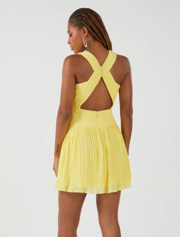 BCBG FRANCIE PLEATED MINI DRESS - YELLOW CREAM - Image 3