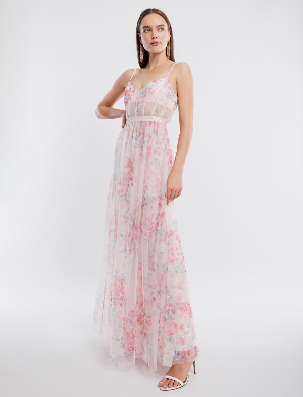 BCBG AMELIA FIT-AND-FLARE EVENING GOWN - APRICOT BLUSH COMBO - Image 3