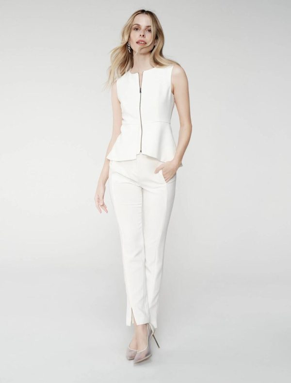 BCBG ABRIELLE SLEEVELESS PEPLUM TOP - WHITE