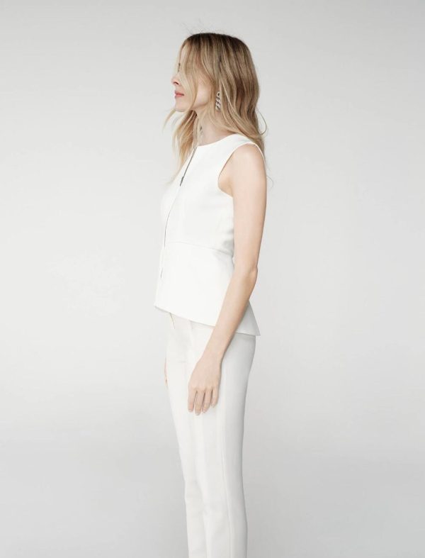 BCBG ABRIELLE SLEEVELESS PEPLUM TOP - WHITE - Image 3