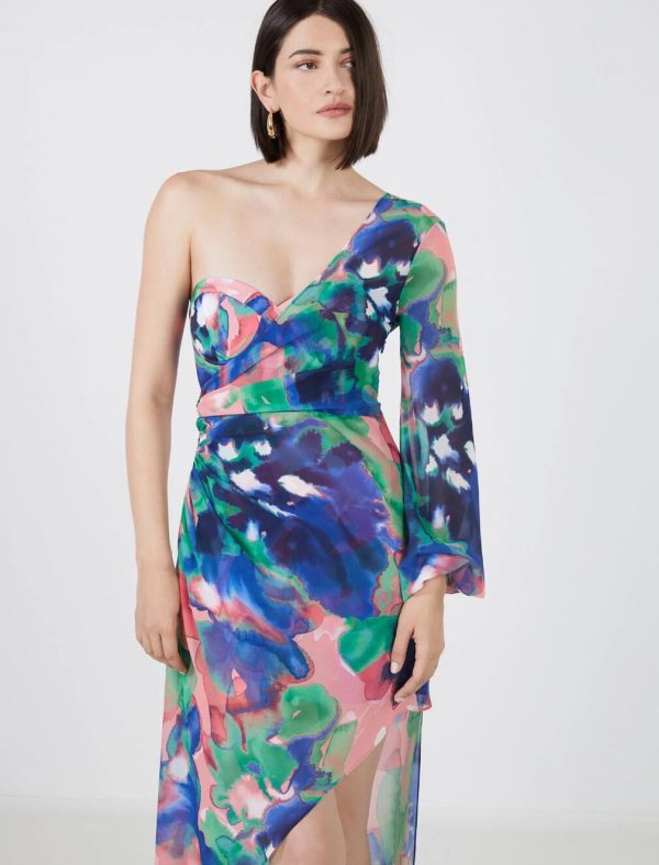 BCBG GIANNI DRAPED ONE SLEEVE DRESS - MULTI COMBO - Image 2