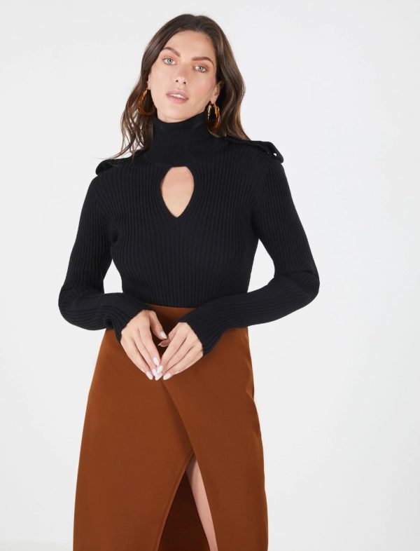 BCBG GIOIA WOOL KNIT TOP - BLACK BEAUTY - Image 3