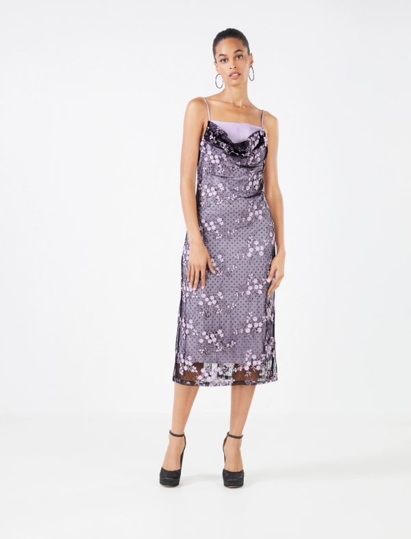 BCBG GIORDANA MIDI DRESS - BLACK PASTEL LILAC