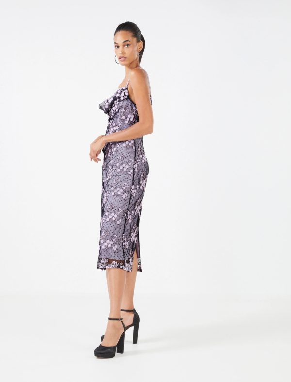 BCBG GIORDANA MIDI DRESS - BLACK PASTEL LILAC - Image 3