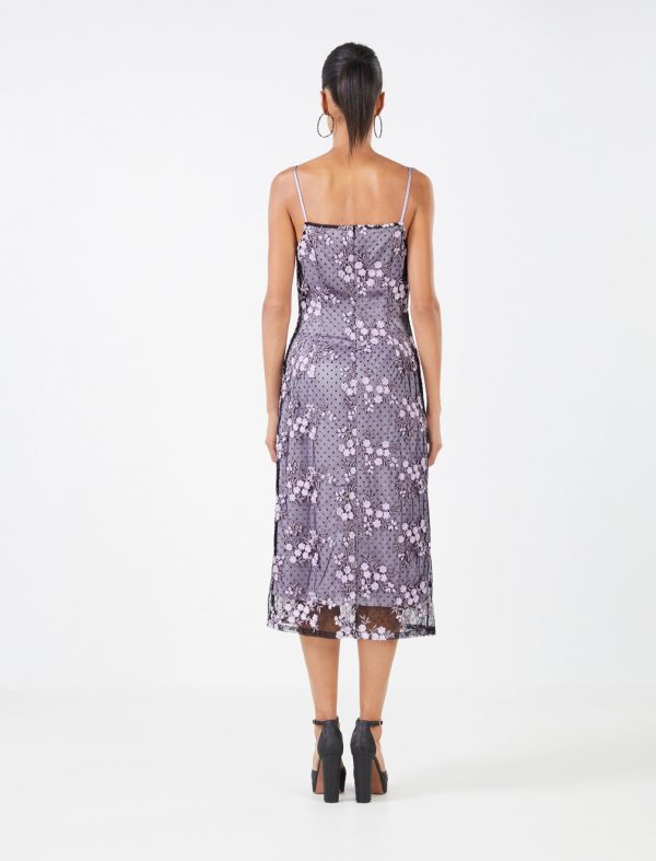 BCBG GIORDANA MIDI DRESS - BLACK PASTEL LILAC - Image 4