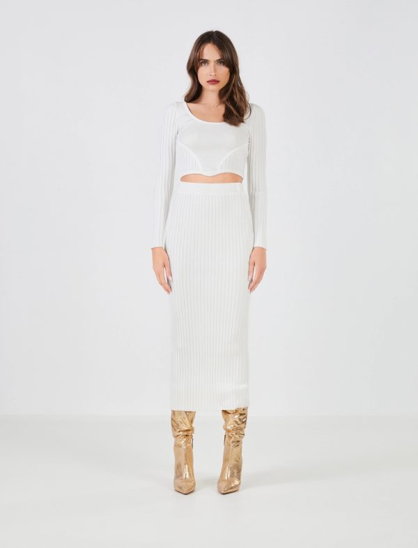 BCBG GIRALDA RIBBED BODYCON SKIRT - GARDENIA - Image 2