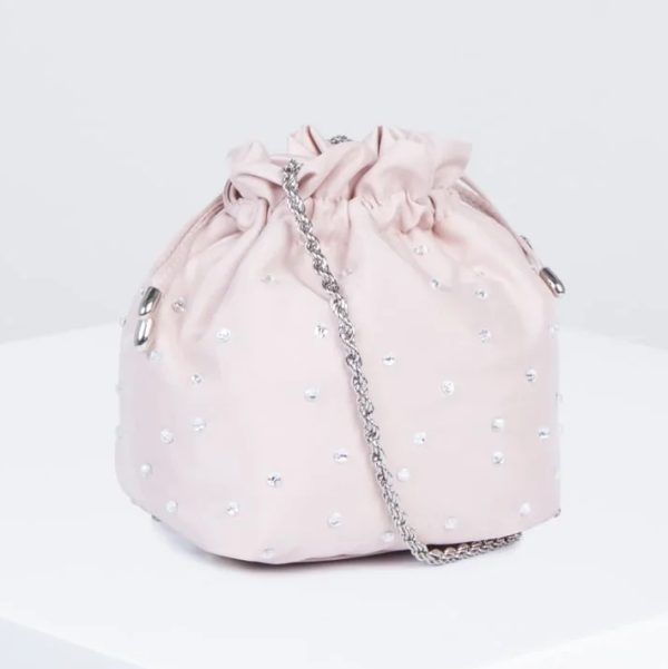 BCBG GISELE RHINESTONE DRAWSTRING BUCKET BAG - BARE PINK