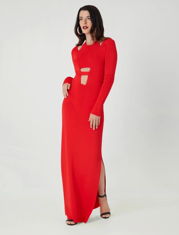 BCBG GIULIA CUTOUT EVENING DRESS - RED