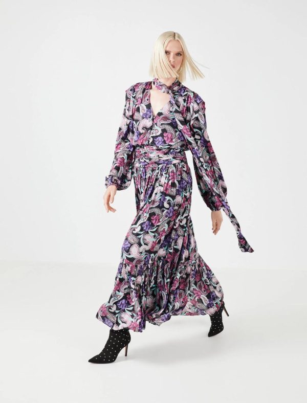 BCBG GIUSTINA DRAPED DRESS - FLORAL PAISLEY PRINT - Image 3