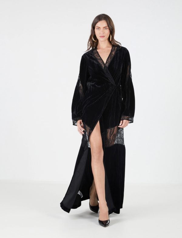 BCBG GRAZIANA VELVET WRAP DRESS - BLACK BEAUTY