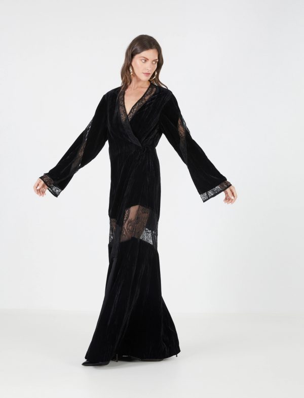 BCBG GRAZIANA VELVET WRAP DRESS - BLACK BEAUTY - Image 2