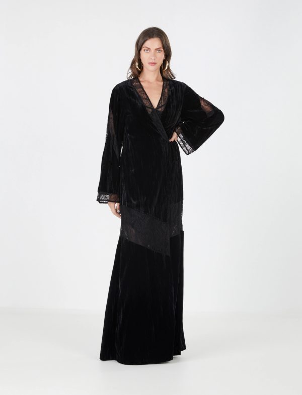 BCBG GRAZIANA VELVET WRAP DRESS - BLACK BEAUTY - Image 4