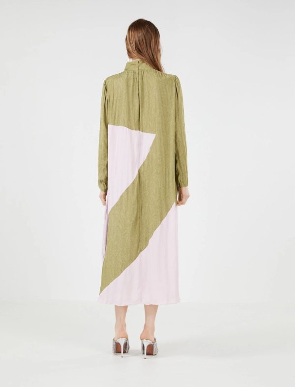 BCBG GUILIANA PLEATED DRESS - OLIVE DRAB/DAWN PINK - Image 5