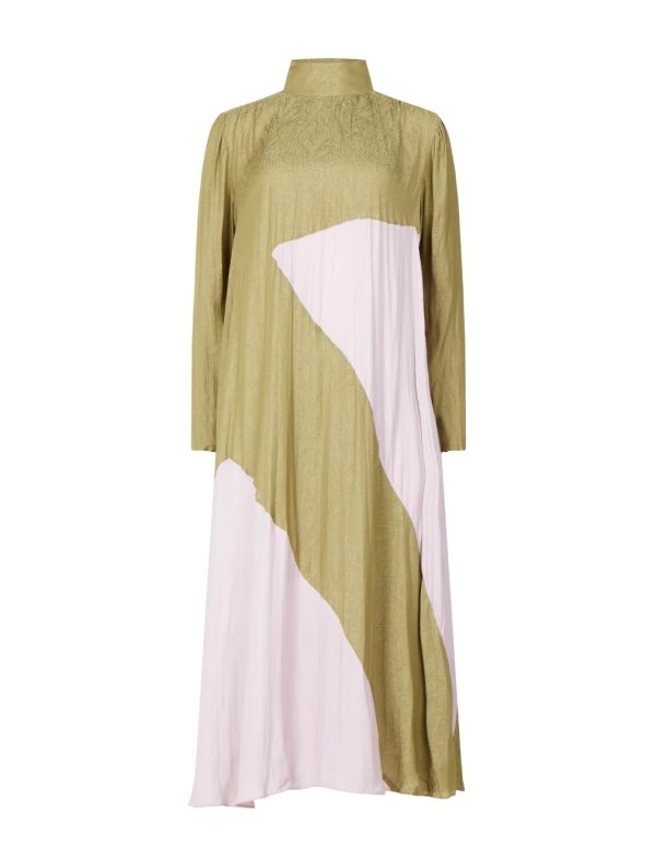 BCBG GUILIANA PLEATED DRESS - OLIVE DRAB/DAWN PINK - Image 6