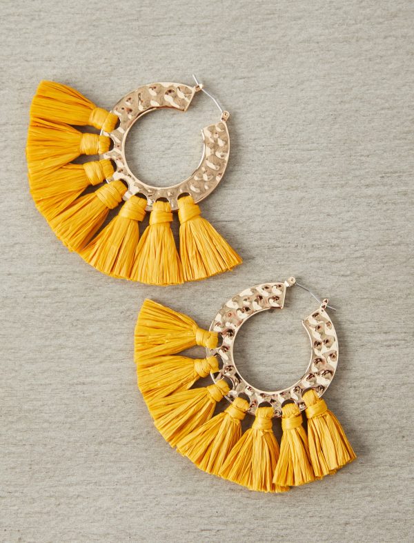 Bcbg Hammered Gold Fringe Hoop Earrings