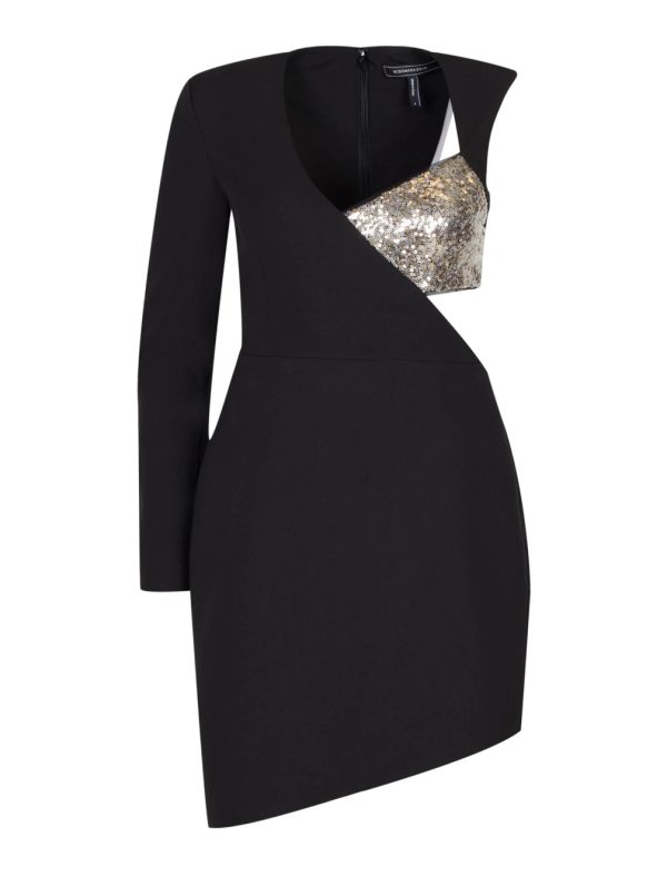 BCBG HAYDEN CUTOUT SPARKLE MINI DRESS - BLACK COMBO - Image 5