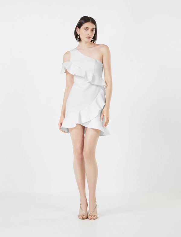 BCBG HOLLY ASYMMETRICAL RUFFLE DRESS - OFF WHITE - Image 2