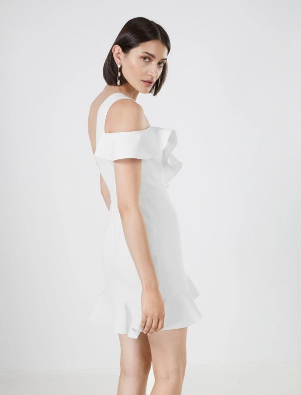 BCBG HOLLY ASYMMETRICAL RUFFLE DRESS - OFF WHITE - Image 3