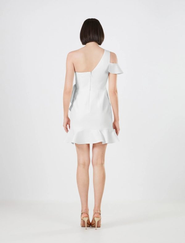 BCBG HOLLY ASYMMETRICAL RUFFLE DRESS - OFF WHITE - Image 4