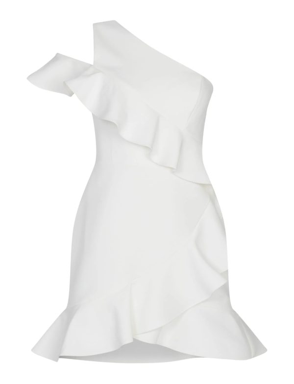 BCBG HOLLY ASYMMETRICAL RUFFLE DRESS - OFF WHITE - Image 5