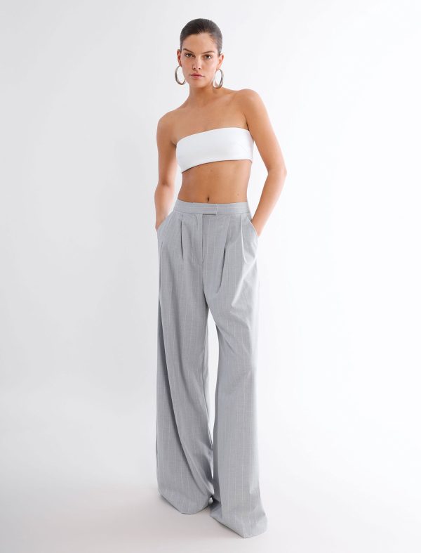 BCBG HOLLYWOOD WIDE-LEG TROUSER - LT. HEATHER GREY