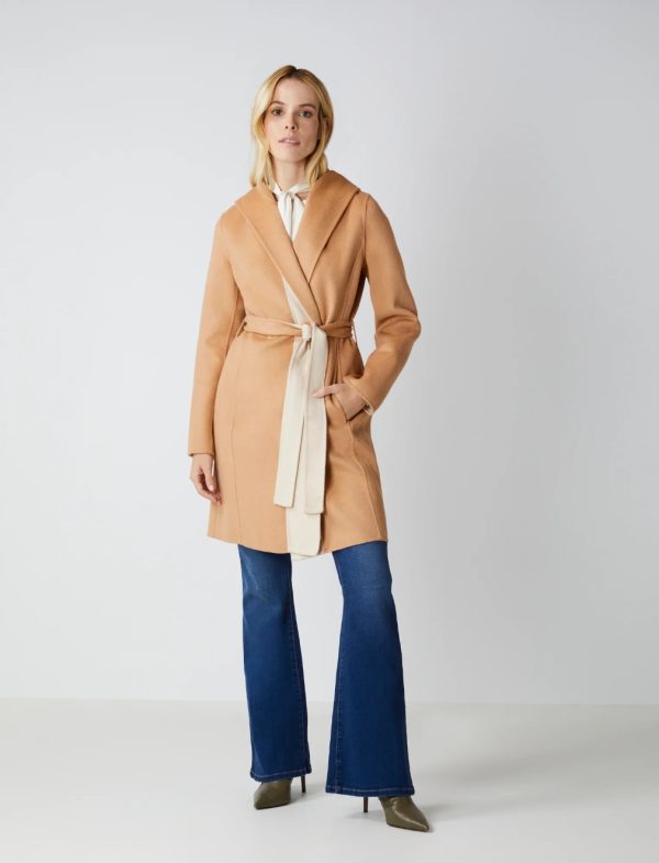 BCBG HOODED WRAP COAT - CAMEL IVORY