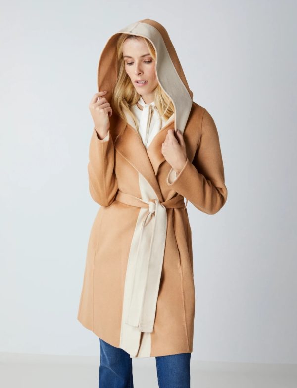 BCBG HOODED WRAP COAT - CAMEL IVORY - Image 2